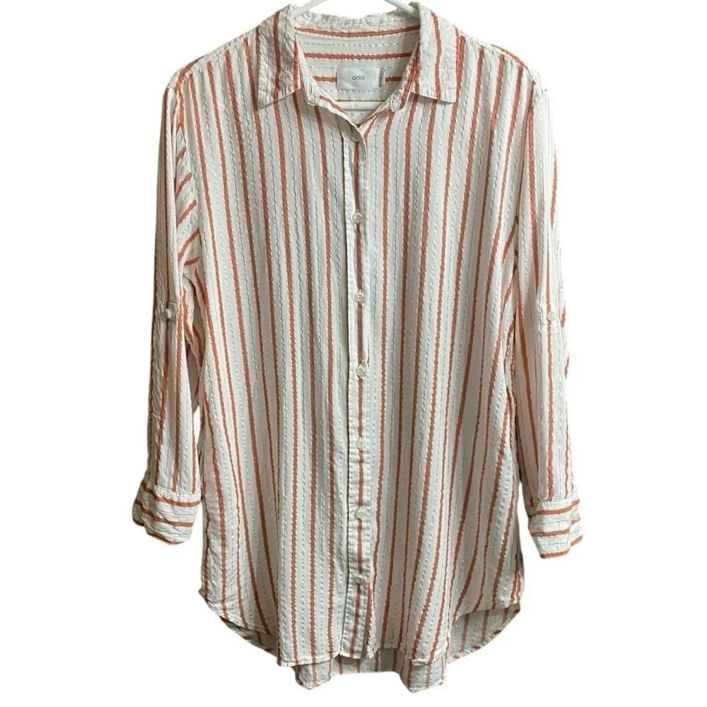 Onia Striped Button Down Swim Cover Up Small Shirt Dress Beach Resort White Red